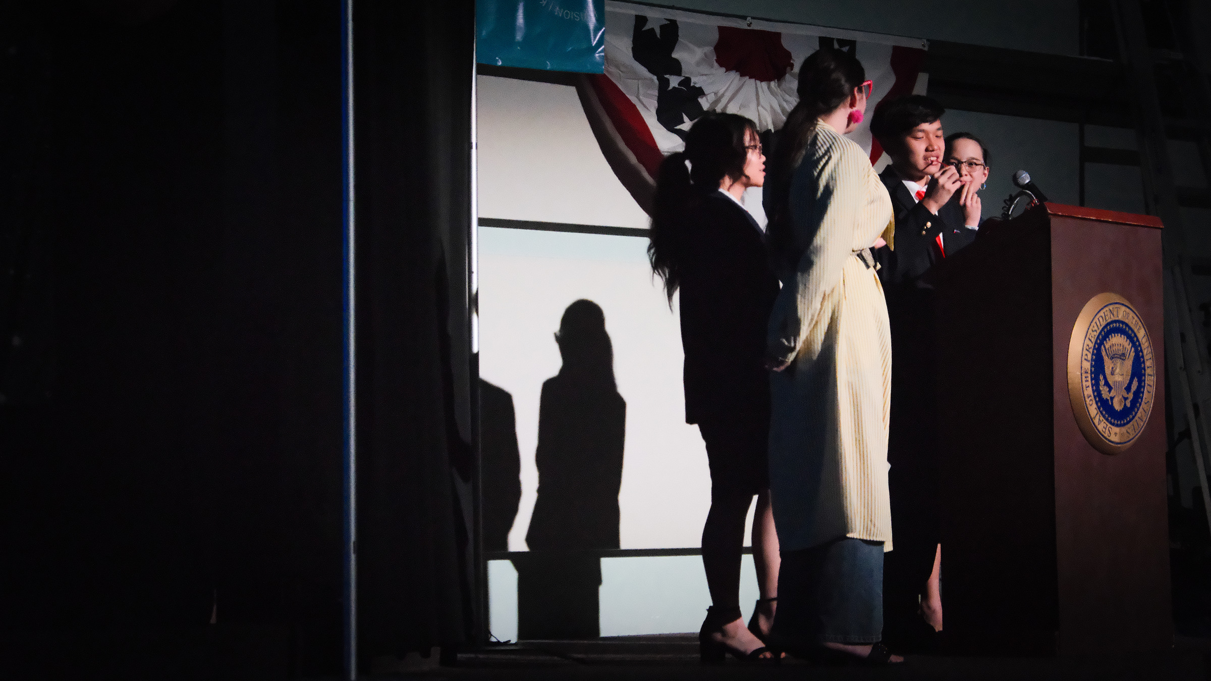 Wide shot of the podium scene